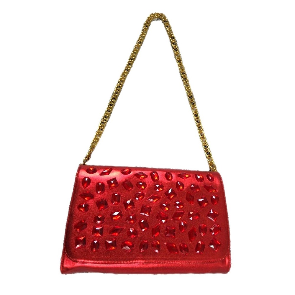 Joan Rivers Classic Collection Purse Red Beaded Gold Chain Handle New Old Stock